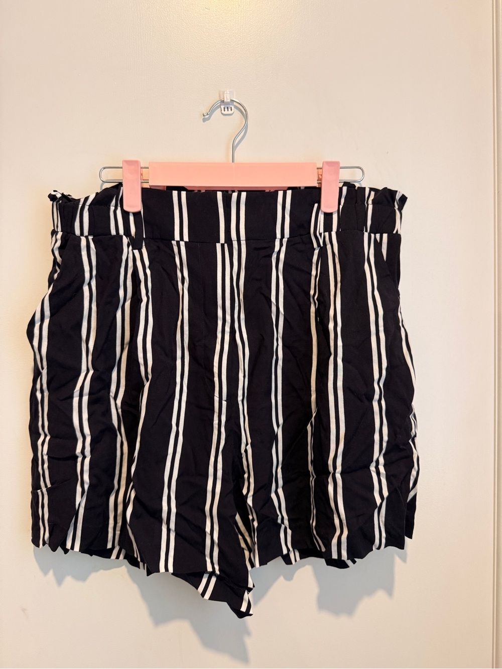 H&M Black & White Striped High-Waist Paperbag Shorts